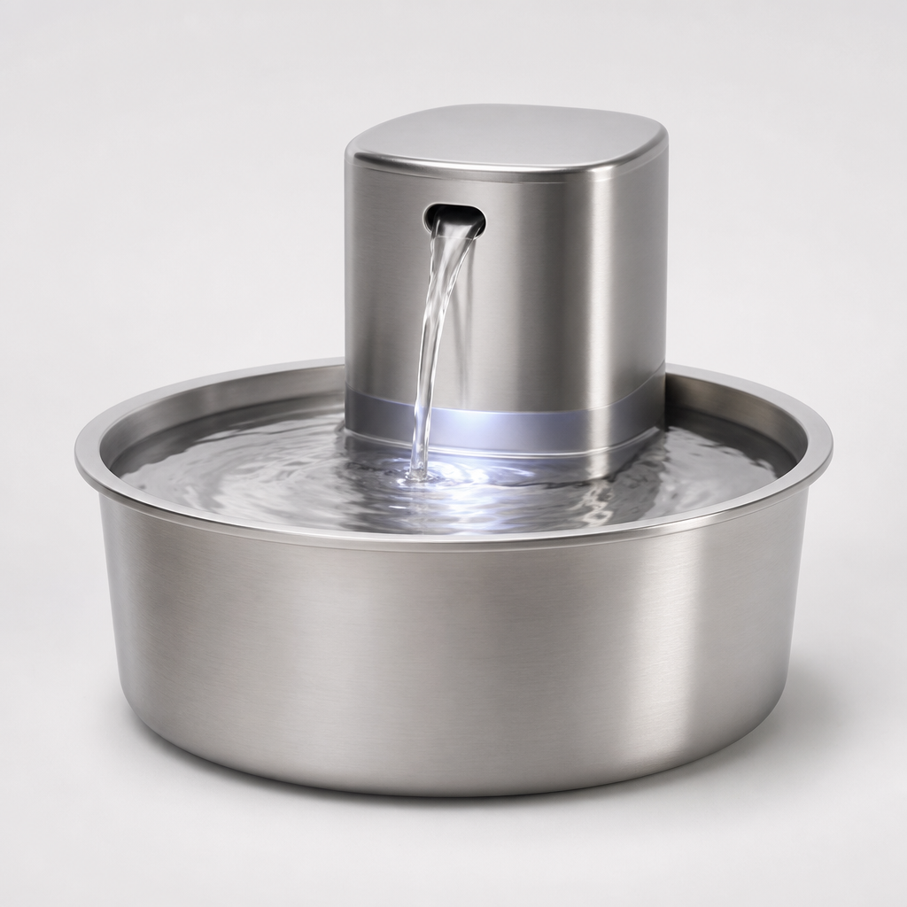 Quiet Stainless Steel Cat Fountain with LED, 2L