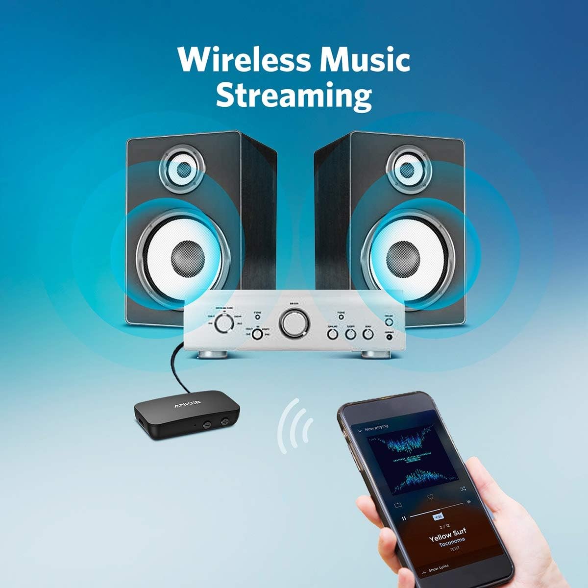 Anker Soundsync A3352 Bluetooth Receiver for Music Streaming with Bluetooth 5.0, 12-Hour Battery Life, Dual Device Connection, for Car, Home Stereo, Headphones, Speakers (Renewed)