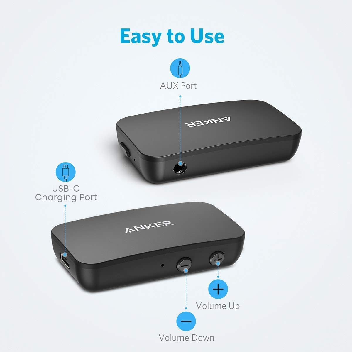 Anker Soundsync A3352 Bluetooth Receiver for Music Streaming with Bluetooth 5.0, 12-Hour Battery Life, Dual Device Connection, for Car, Home Stereo, Headphones, Speakers (Renewed)