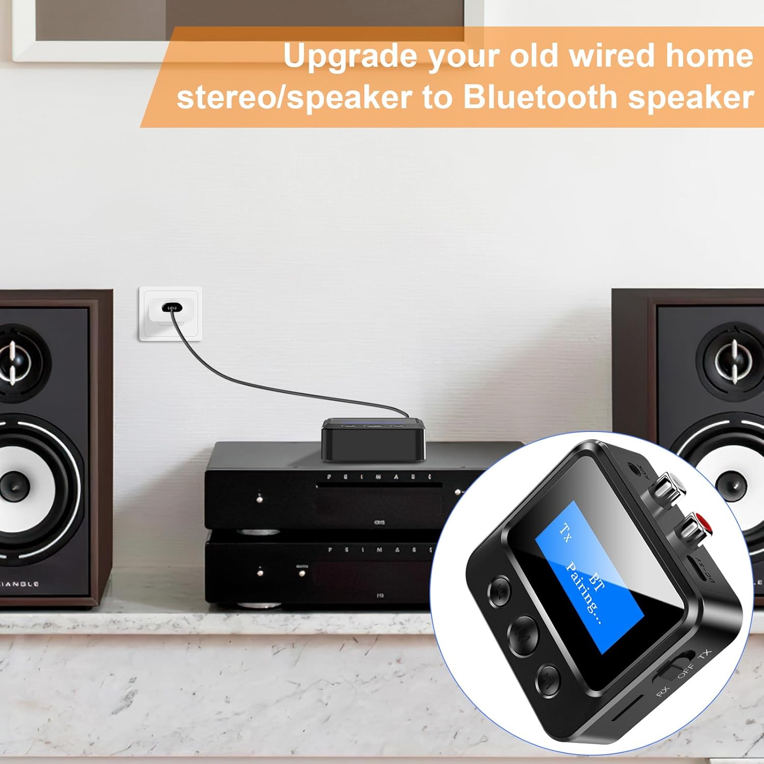 Bluetooth Receiver for Speaker - Bluetooth 5.0 Audio Receiver with Display, Wireless Audio Adapter for Home Stereo/Headphones/Speakers/Home Theater/TV/PC/Car, with TF Card/RCA/3.5m
