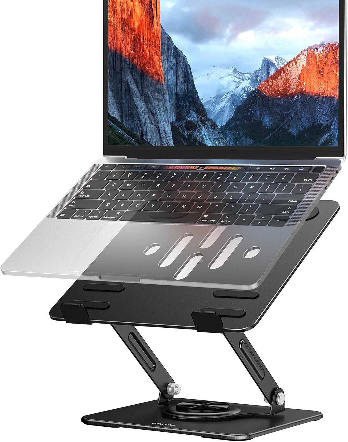 BESIGN Laptop Stand with 360° Rotating Base, Ergonomic Adjustable Notebook Riser for Desk, Foldable Computer Holder Compatible with 10-14" Laptops, LS11 Black