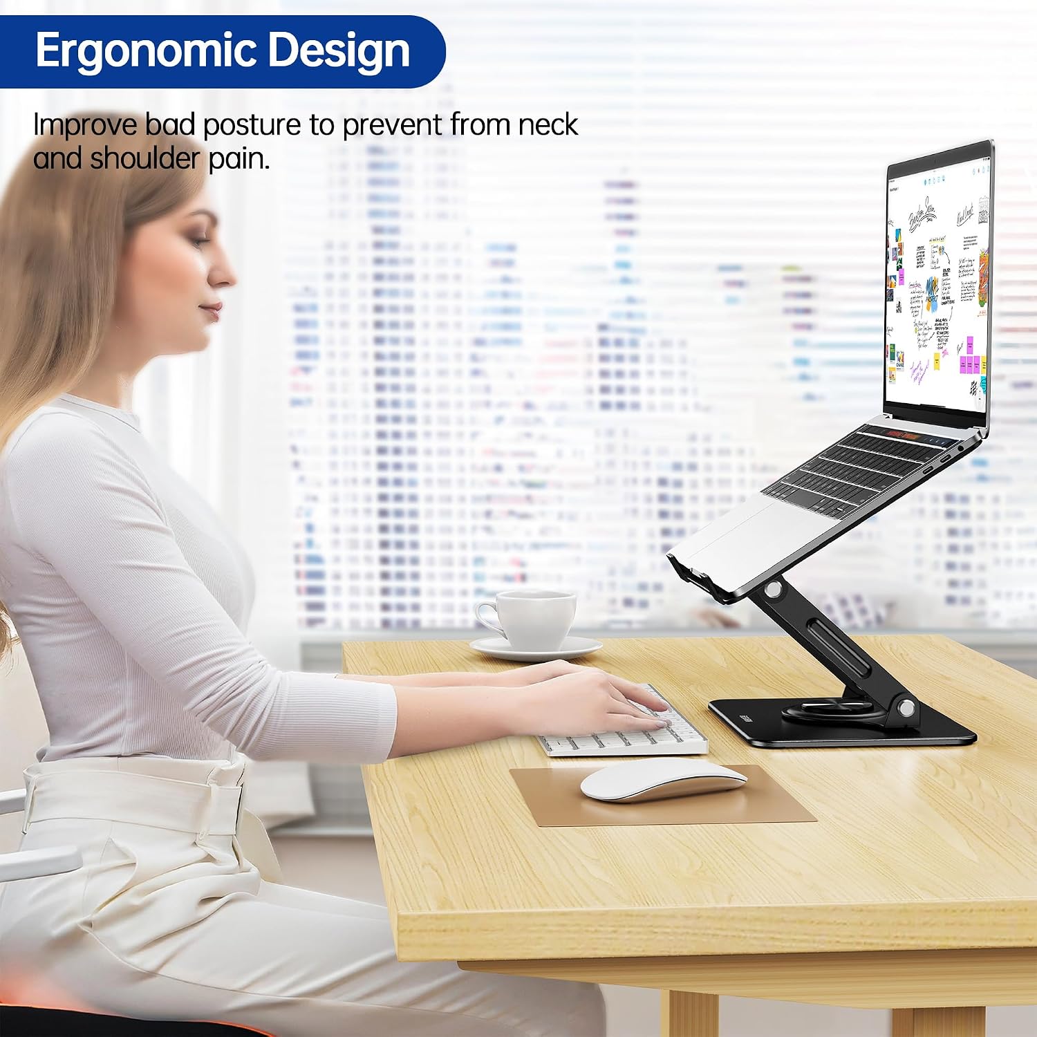 BESIGN Laptop Stand with 360° Rotating Base, Ergonomic Adjustable Notebook Riser for Desk, Foldable Computer Holder Compatible with 10-14" Laptops, LS11 Black