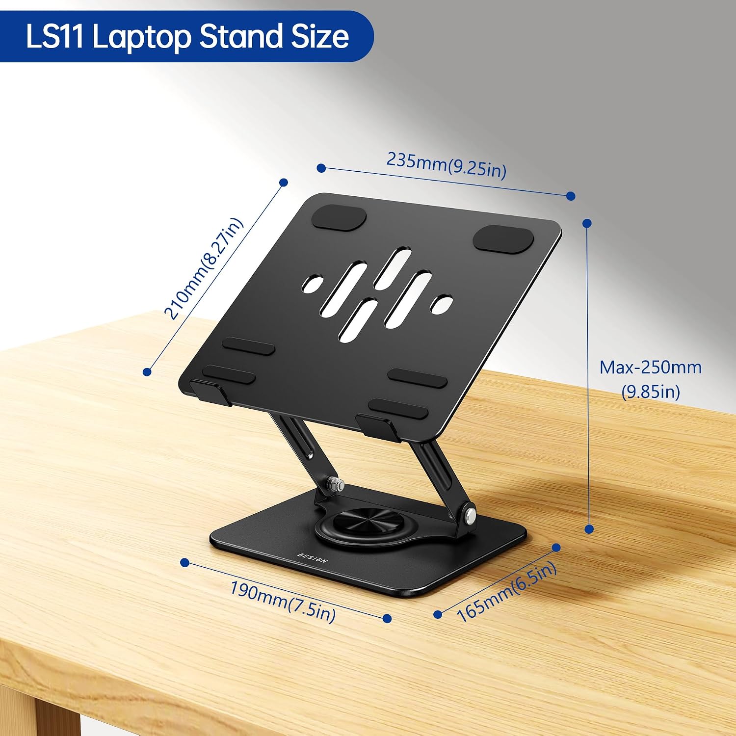 BESIGN Laptop Stand with 360° Rotating Base, Ergonomic Adjustable Notebook Riser for Desk, Foldable Computer Holder Compatible with 10-14" Laptops, LS11 Black