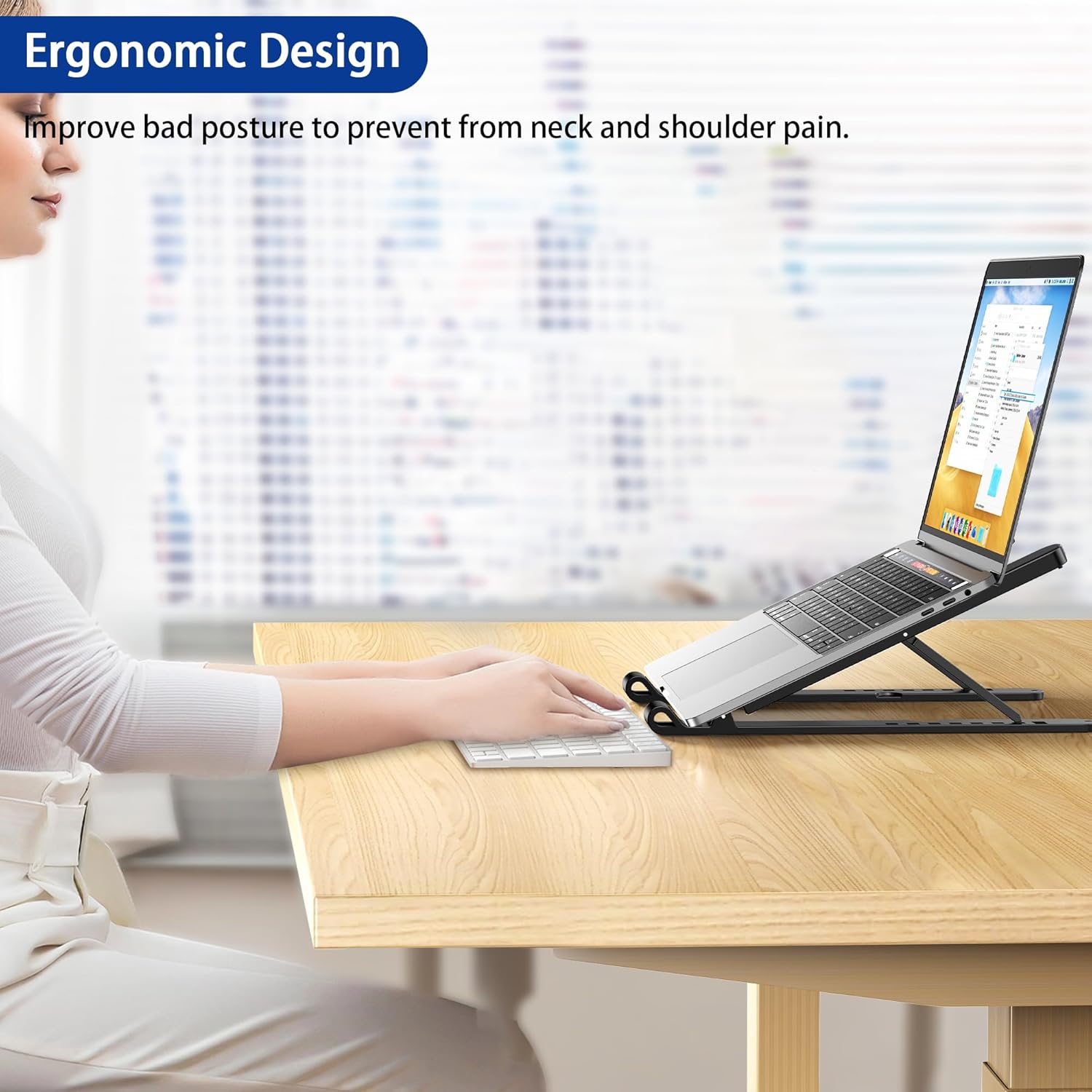 Besign LS01 Pro Ergonomic Laptop Stand for Desk, Portable and Adjustable Computer Holder, Ventilated Cooling Pad Notebook Riser Compatible with 10-15.6" Laptops (Black)