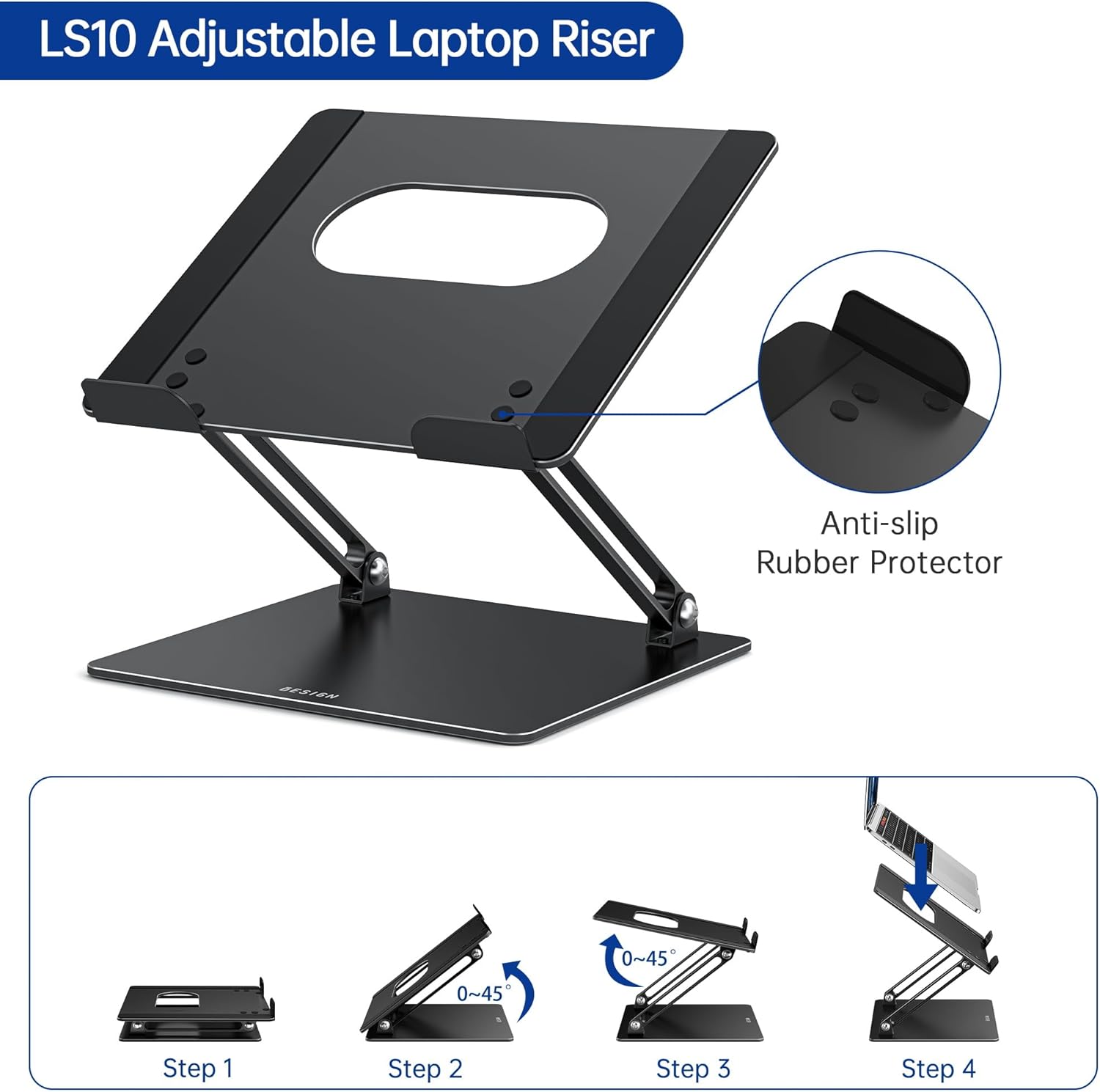Besign LS10 Laptop Stand for Desk, Ergonomic Adjustable Notebook Tablet Stand, Riser Holder Computer Stand Compatible with Air, Pro, Dell, HP, Lenovo More 10-14" Laptops, Lapdesks
