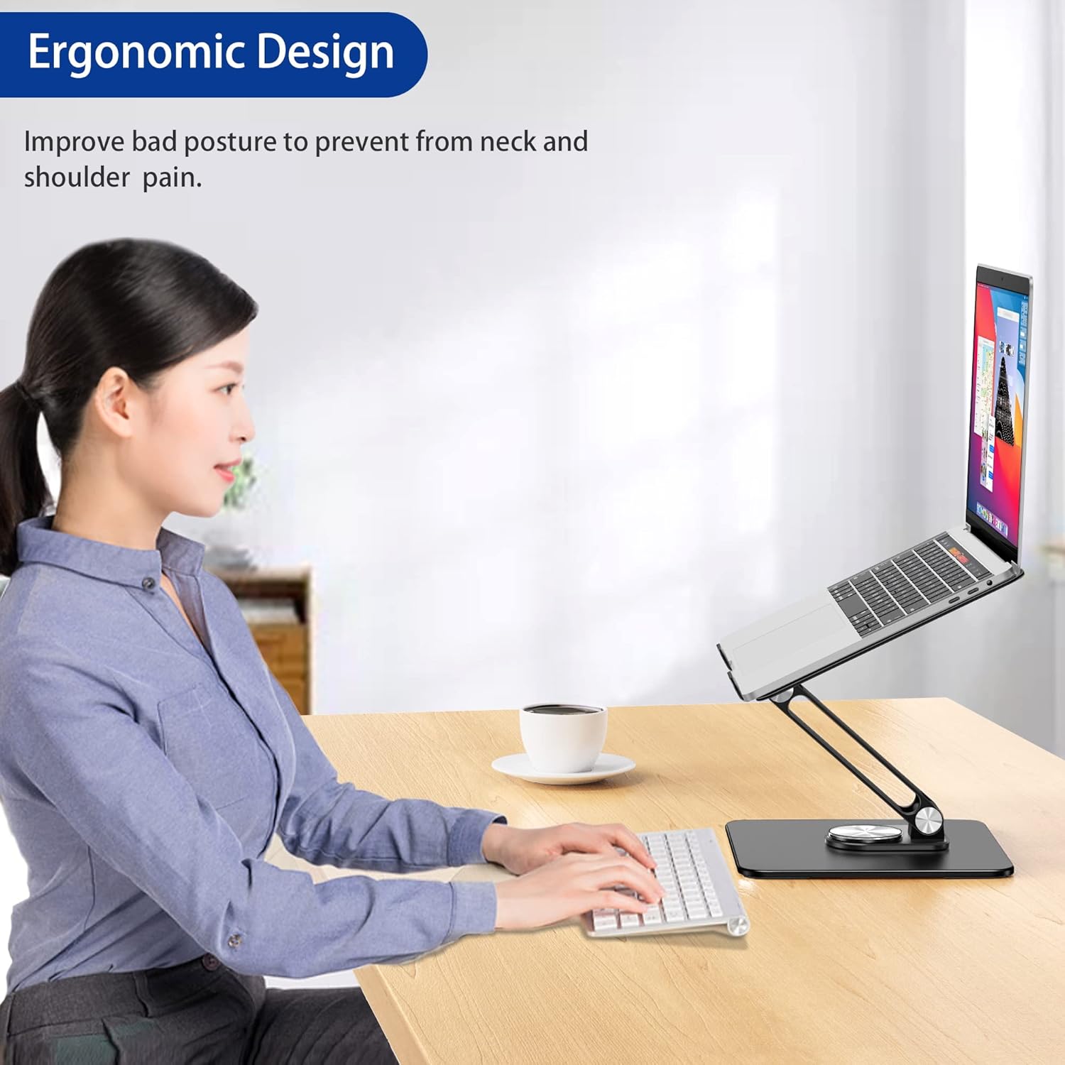 BESIGN LSX7 Laptop Stand with 360° Rotating Base, Ergonomic Adjustable Notebook Stand, Riser Holder Computer Stand Compatible with Air, Pro, Dell, HP, Lenovo More 10-15.6" Laptops,