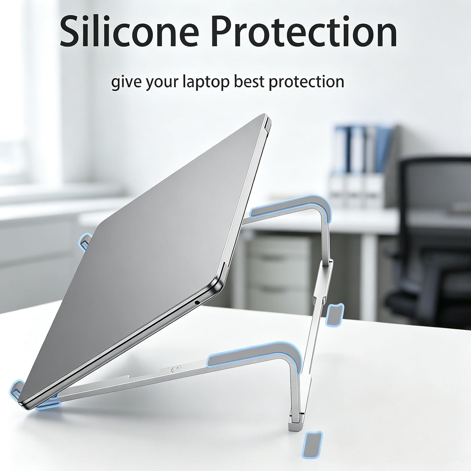 Aluminum Laptop Stand for Desk, Ergonomic Portable Computer Riser, Ventilated Cooling Laptop Lift Compatible with MacBook Air Pro, Dell, HP, Chromebook 11-16 Inch Notebook, Work fr