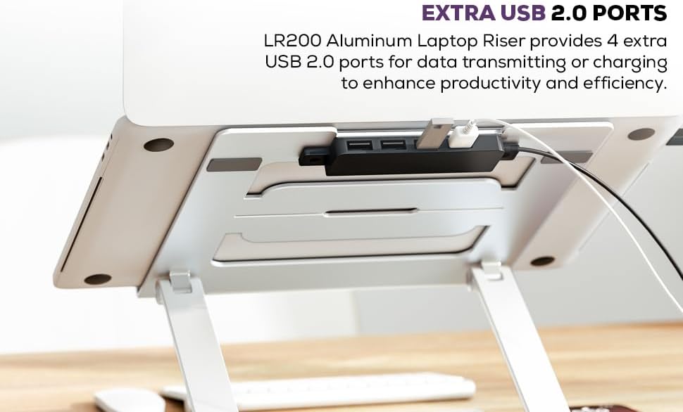 Steel Laptop Holder with USB Ports - Ergonomic, Adjustable and Foldable