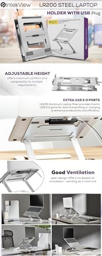 Steel Laptop Holder with USB Ports - Ergonomic, Adjustable and Foldable