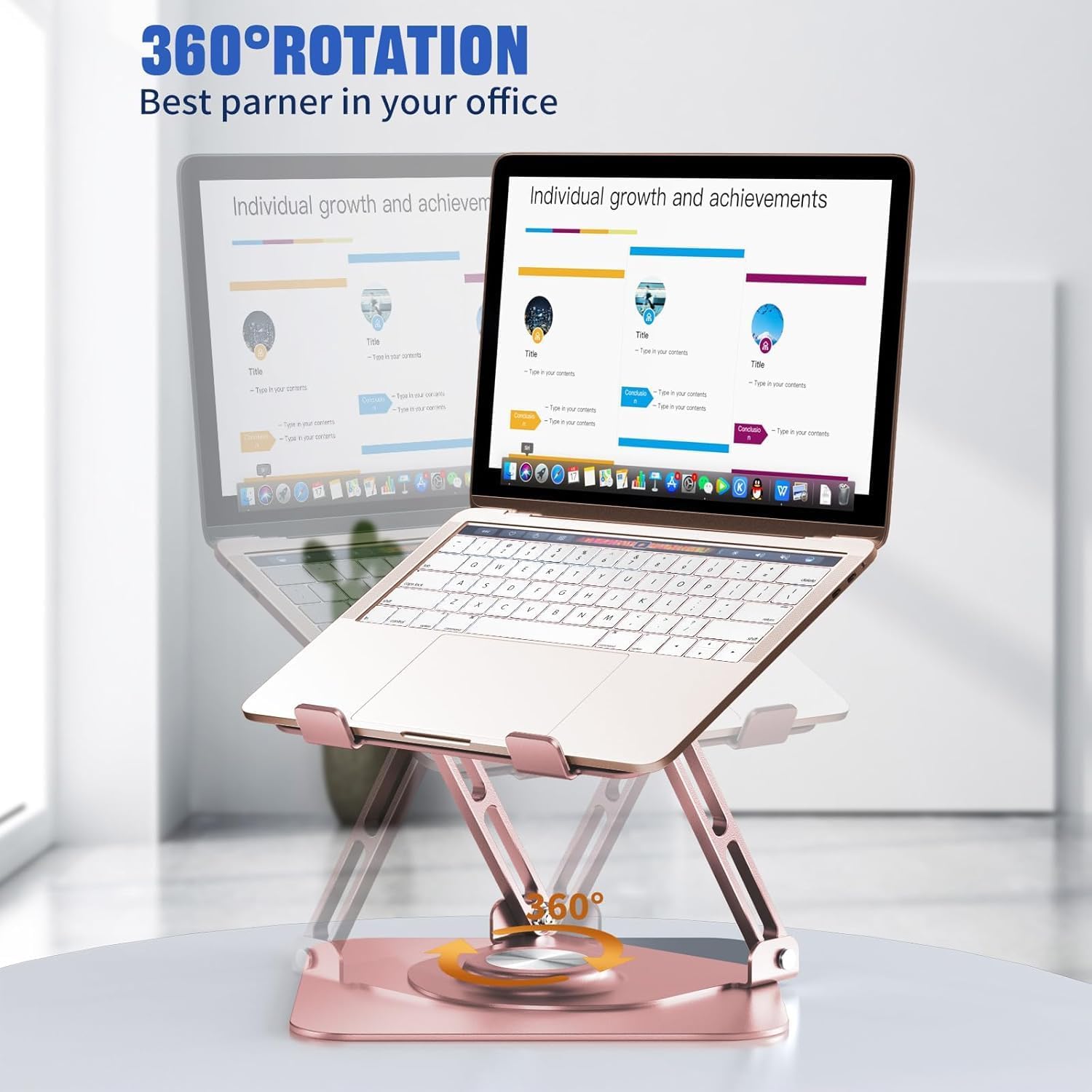 Laptop Stand for Desk, Adjustable Computer Stand with 360° Rotating Base, Ergonomic Laptop Riser for Collaborative Work, Foldable & Portable Laptop Stand, fits for All 10-16" Lapto