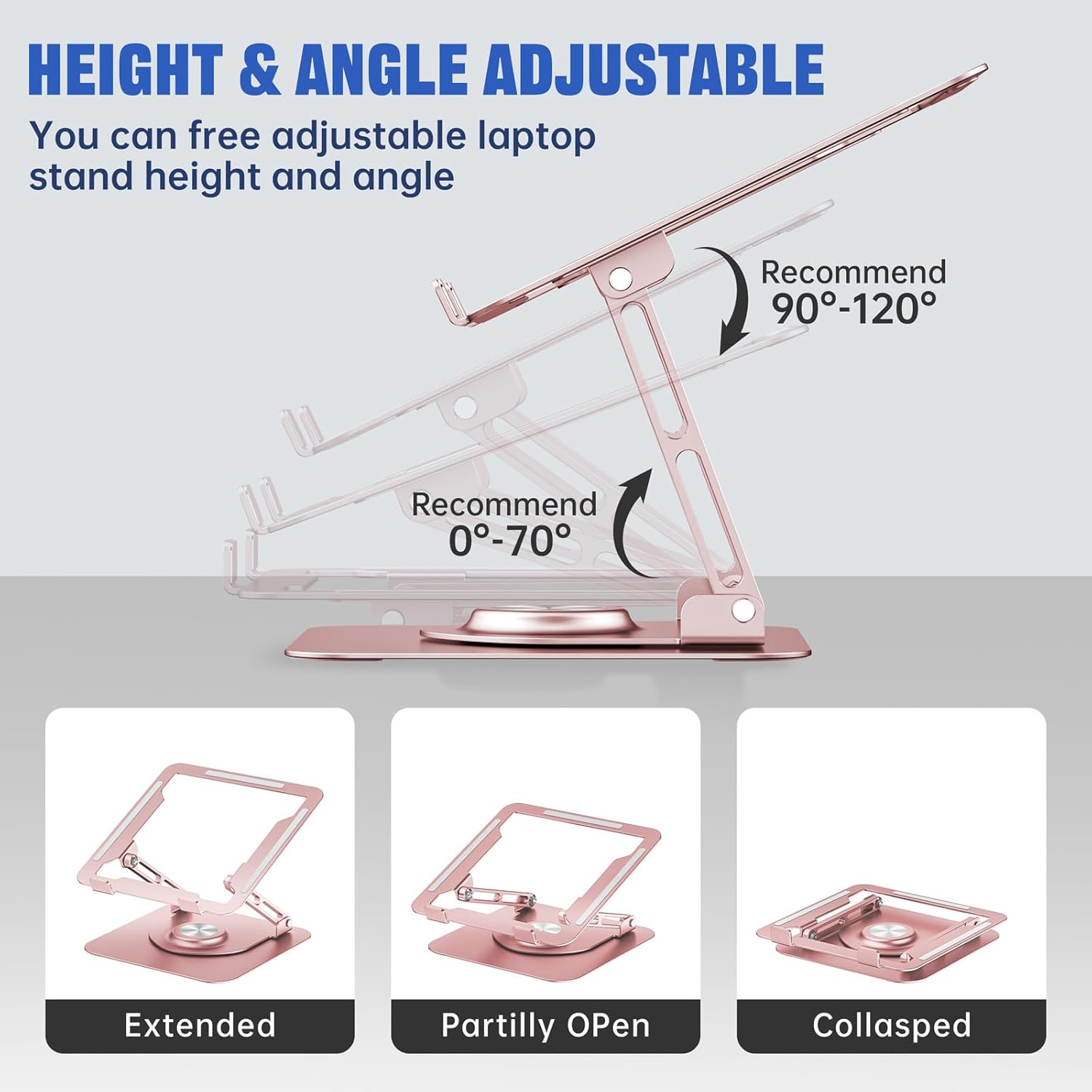 Laptop Stand for Desk, Adjustable Computer Stand with 360° Rotating Base, Ergonomic Laptop Riser for Collaborative Work, Foldable & Portable Laptop Stand, fits for All 10-16" Lapto