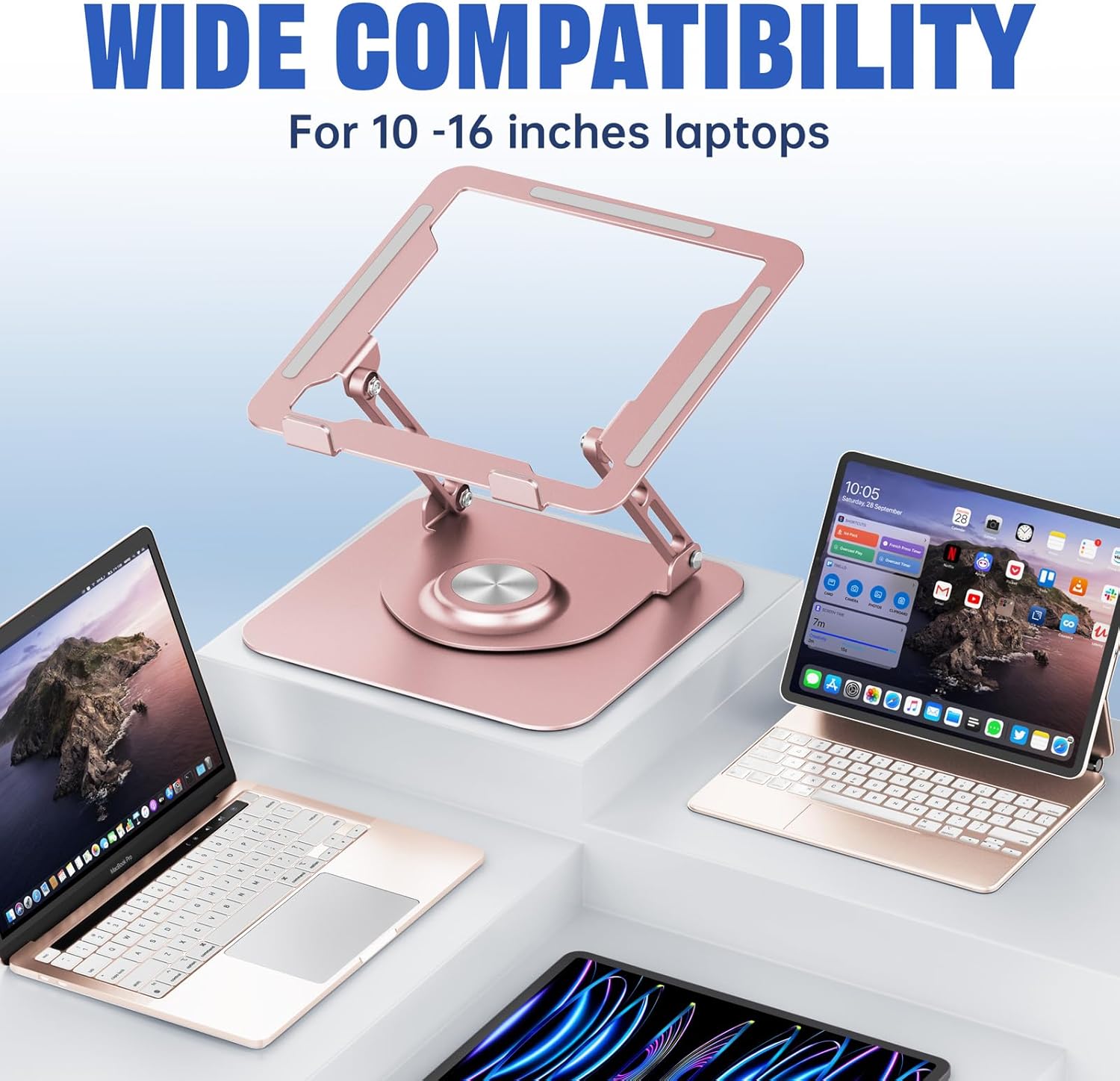Laptop Stand for Desk, Adjustable Computer Stand with 360° Rotating Base, Ergonomic Laptop Riser for Collaborative Work, Foldable & Portable Laptop Stand, fits for All 10-16" Lapto