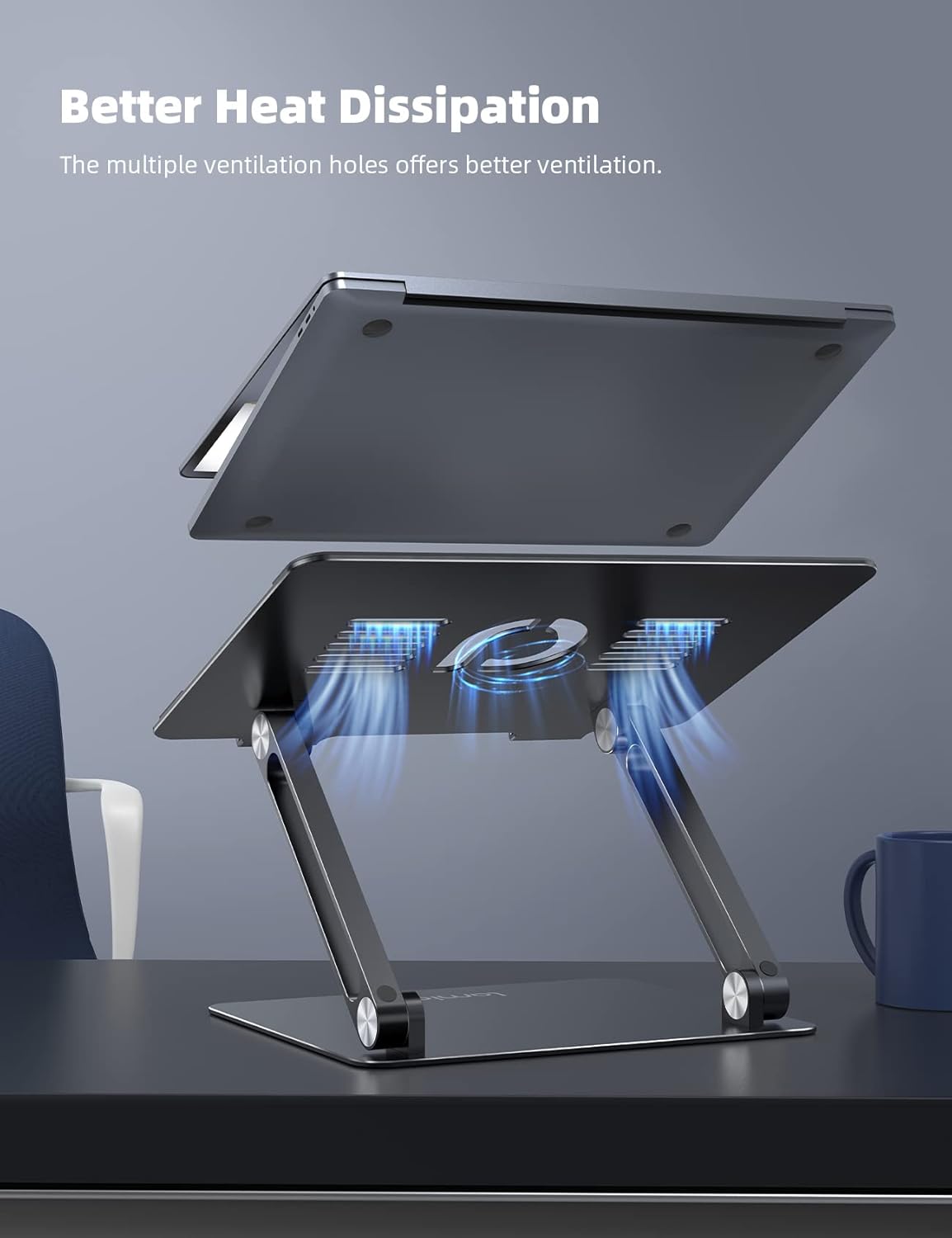 Lamicall Adjustable Laptop Stand, Portable Laptop Riser, Aluminum Laptop Stand for Desk Foldable, Ergonomic Computer Notebook Stand Holder for MacBook Air Pro, More 10-17.3" laptop