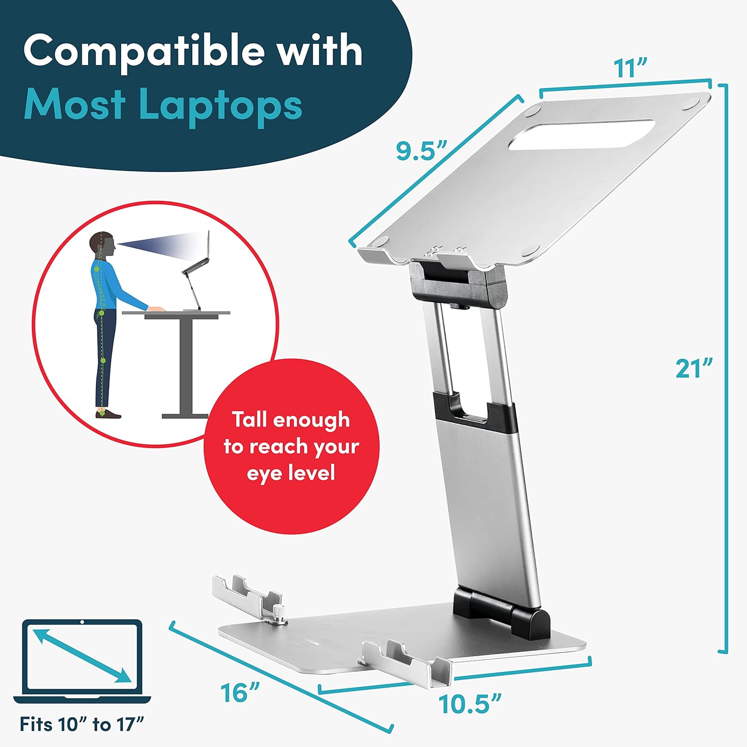 LIFELONG Laptop Stand for Desk, Adjustable Height up to 20", Laptop Riser Computer Pulpit Stand for Laptop, Portable Laptop Stands, Fits MacBook, Laptops 10 15 17 inches Laptop Hol
