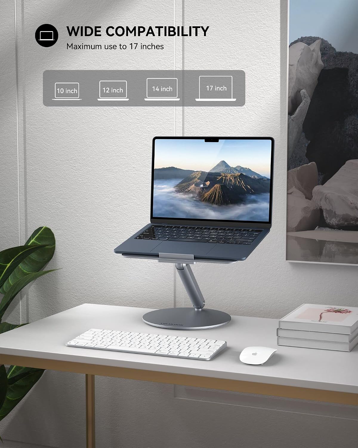 LULULOOK Laptop Stand, Foldable Laptop Stand with 360 Rotating Base, 360° Swivel Adjustable Aluminum Ergonomic Computer Stand for Desk Compatible with MacBook Pro/Air, Dell, Laptop