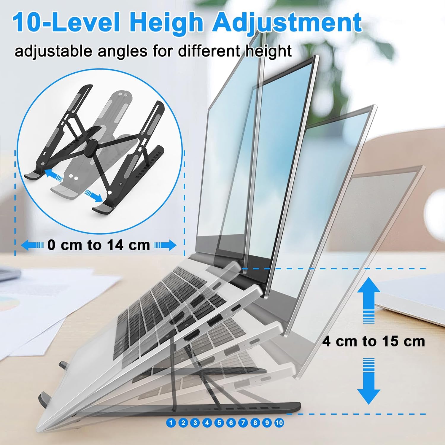 Laptop Stand for Desk, Ergonomic Computer Stand Laptop Holder 10 Angle Adjustable, Portable Laptop Stand Laptop Riser Compatible with All Laptops Efficient Cooling