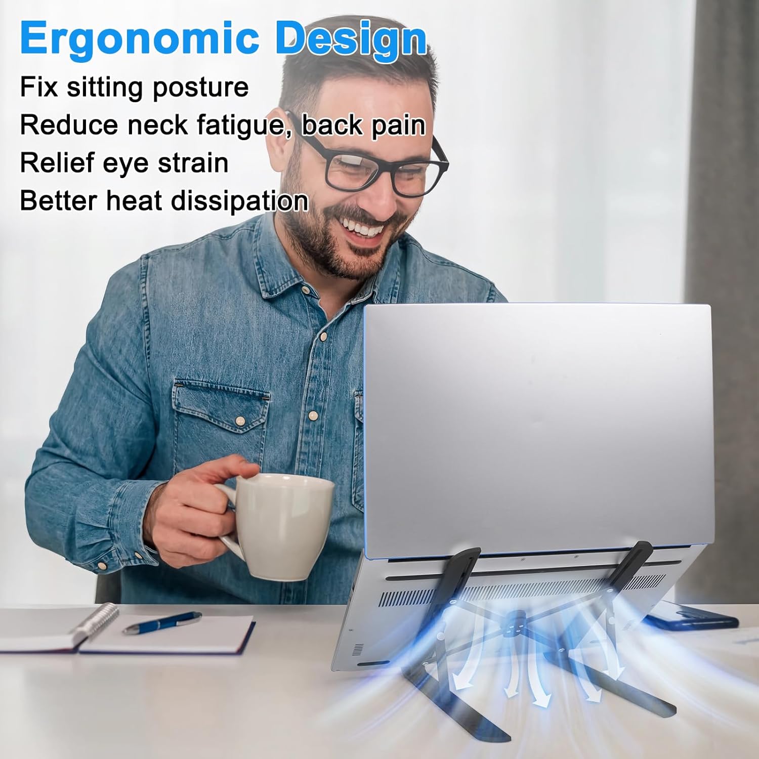 Laptop Stand for Desk, Ergonomic Computer Stand Laptop Holder 10 Angle Adjustable, Portable Laptop Stand Laptop Riser Compatible with All Laptops Efficient Cooling