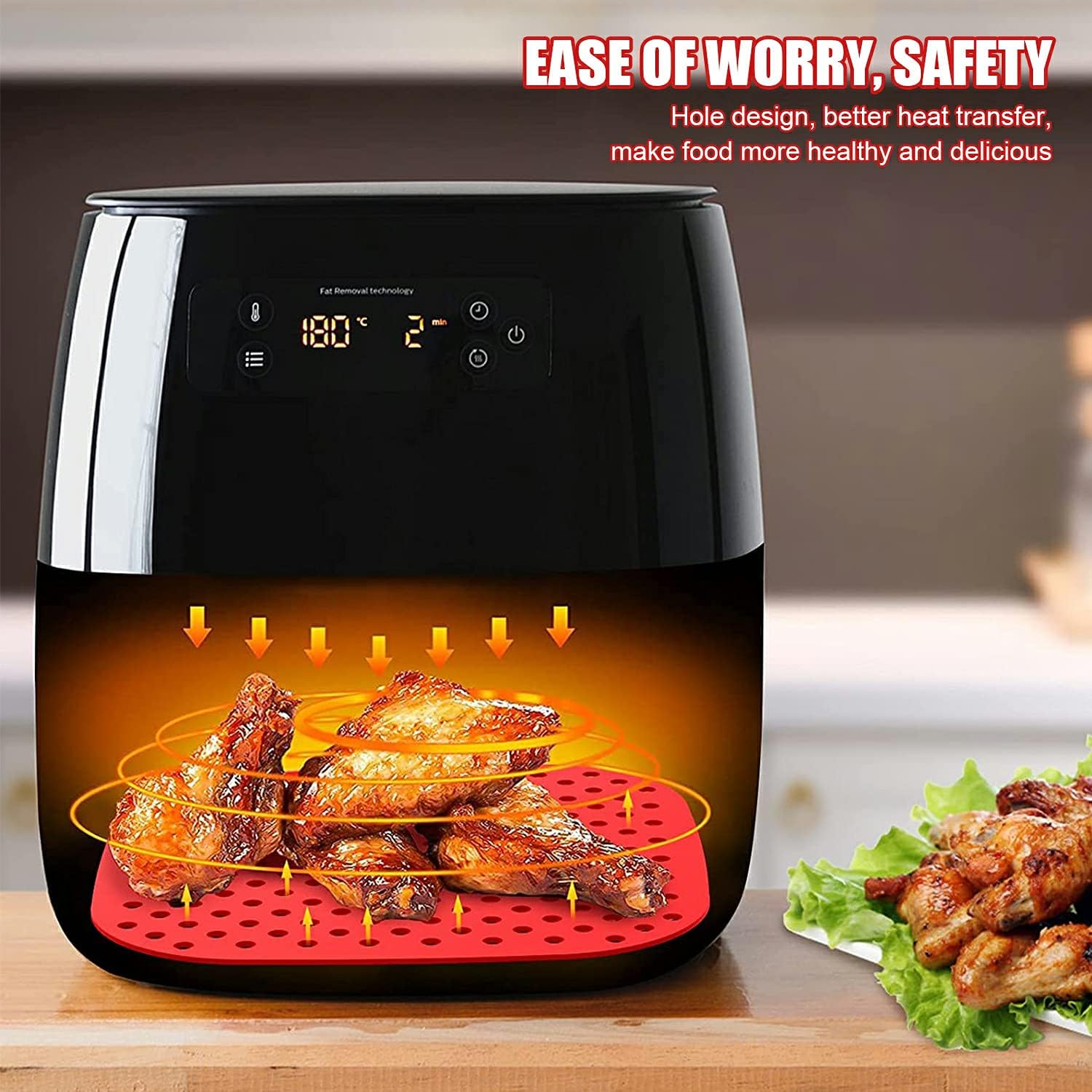 Silicone Air Fryer Liners, 2PCS Original Reusable Square Air Fryer Liners, Non-Stick Silicone Air Fryer Mats, Non-Stick Silicone Mats, Air Fryer Accessories for Most Air Fryers, 8.