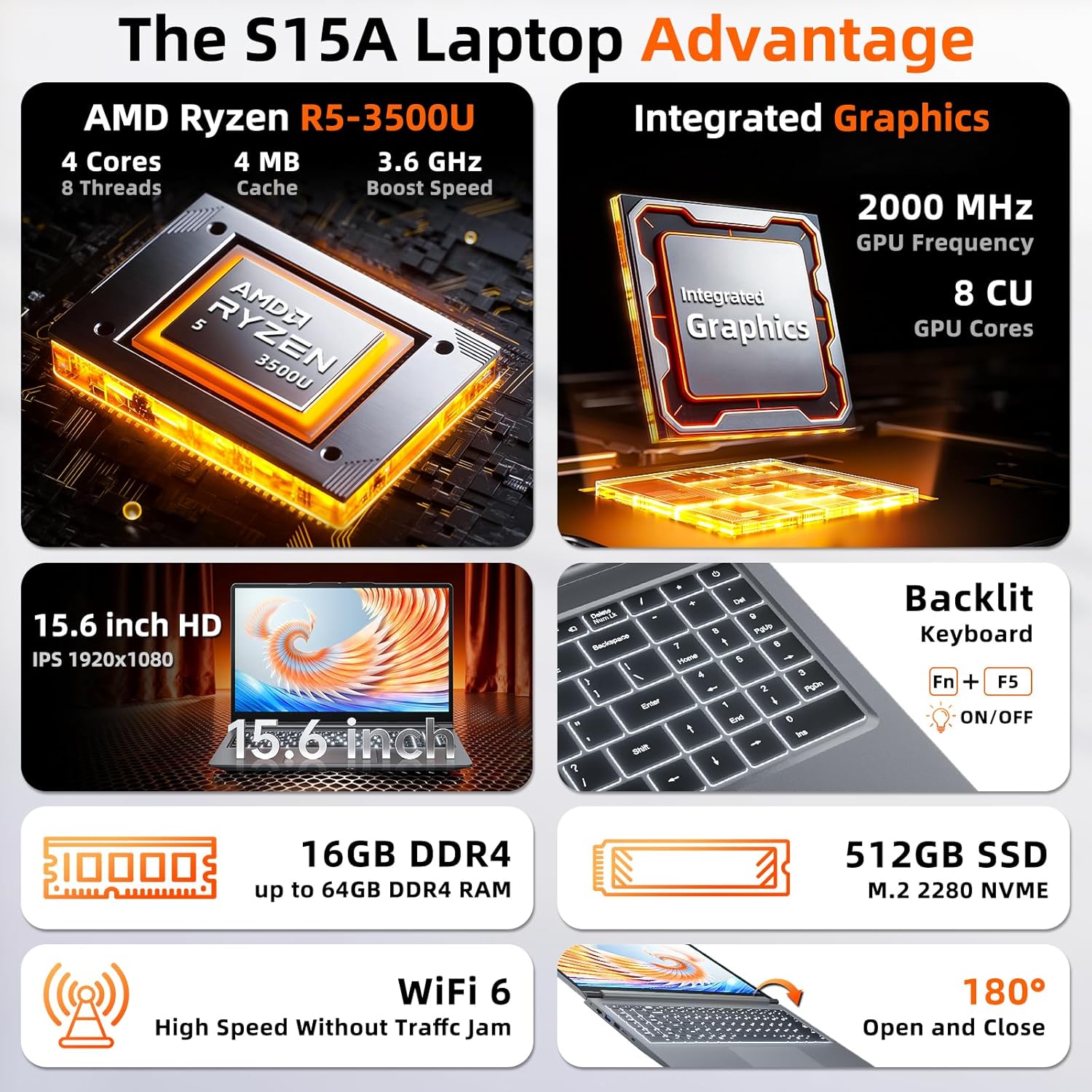 Ordinateur portable MELIUNA 15,6 po Ryzen 5, 16 Go RAM, 512 Go SSD