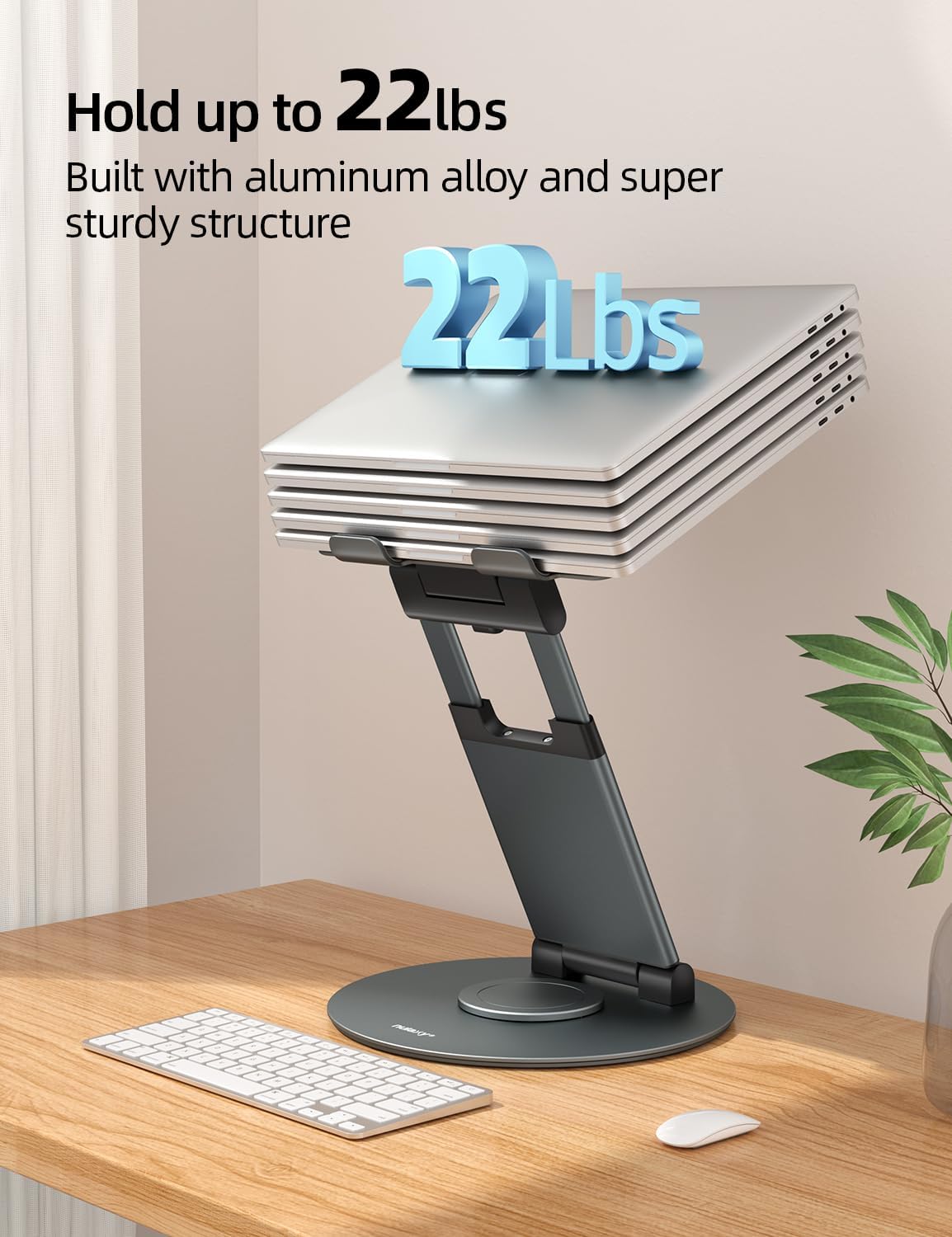 Nulaxy Telescopic 360 Rotating Laptop Stand for Desk Adjustable Height Swivel Pull Out Design Ergonomic Laptop Riser Fits All 10-17" Laptops Computer MacBook, Grey