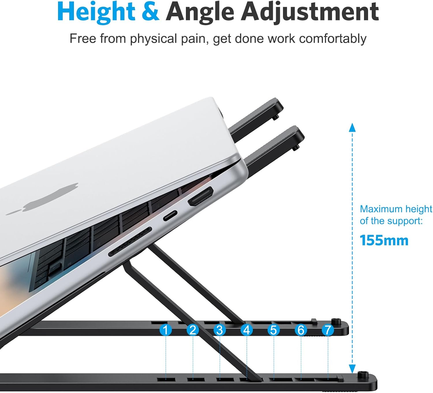 Laptop Stand, OMOTON Laptop Stand for Desk Ergonomic 7-Levels Angles Adjustable Computer Stand, Portable ABS Laptop Riser Holder Compatible with All Laptops and iPad(10-15.6") (Bla
