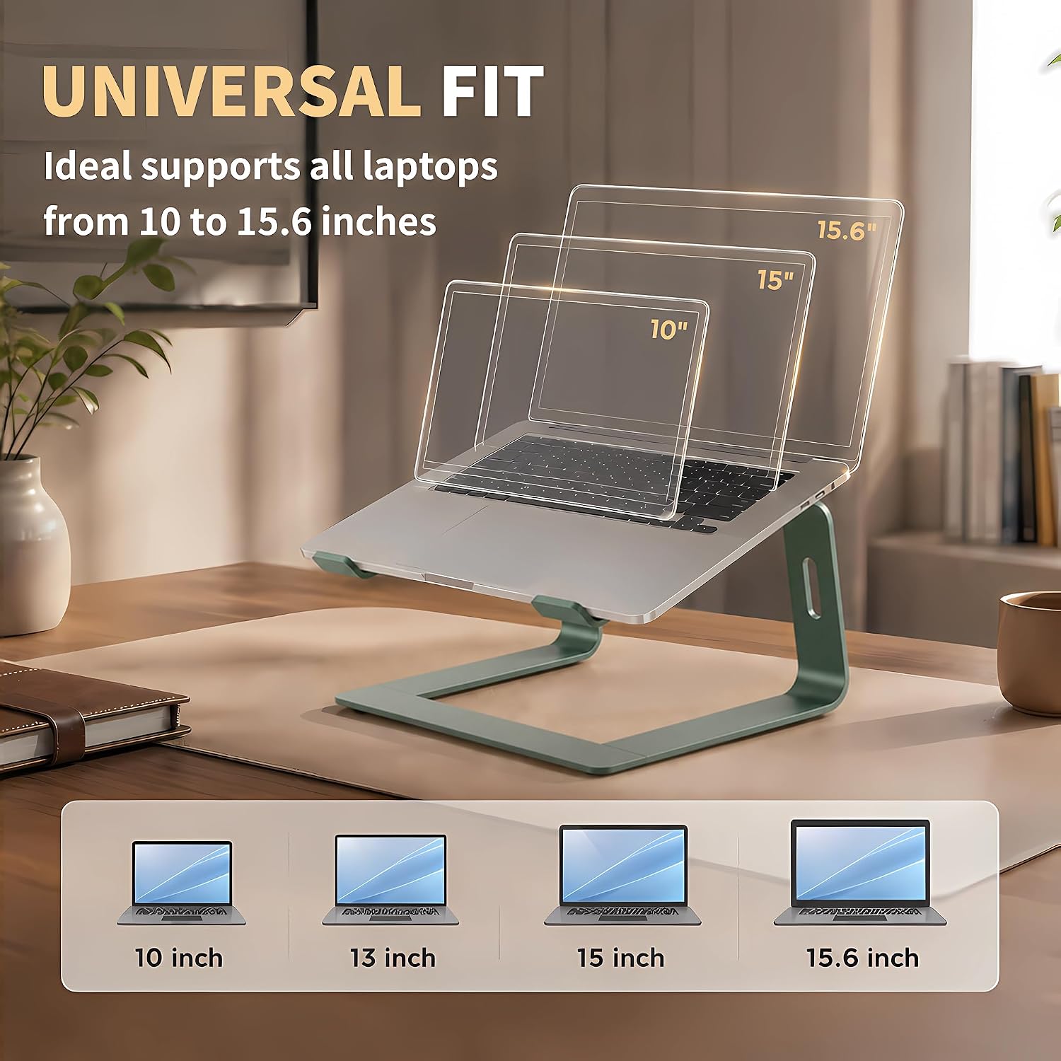 Orionstar Laptop Stand Aluminum Laptop Riser Compatible with Mac MacBook Air Pro 10 to 15.6 Inch Notebook Computer, Ergonomic Elevator Holder (Green)