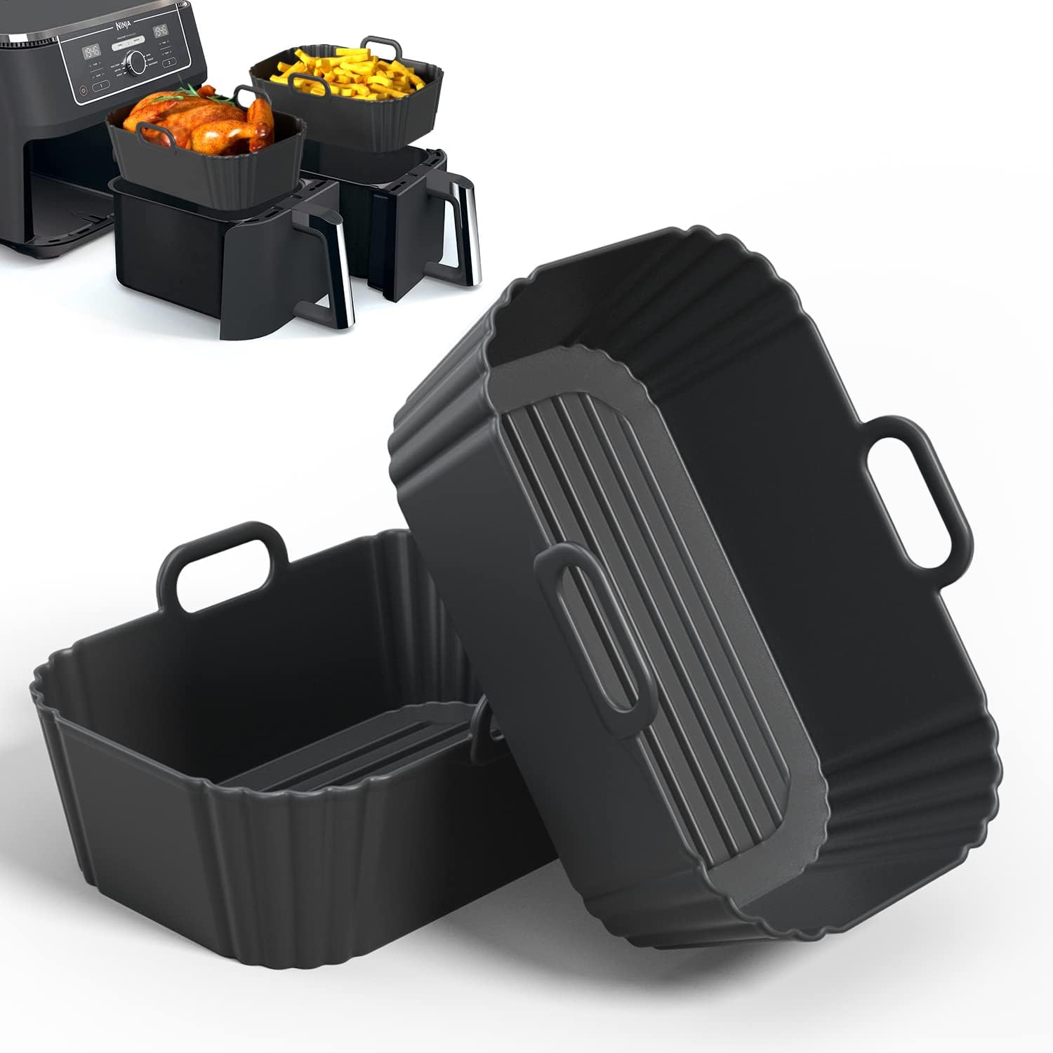 Silicone Air Fryer Liners 2 Pack, Reusable Liners for Ninja Air Fryer Accessories, Compatible with Ninja Foodi DZ201 DZ401 6-in-1 8-10QT Air Fryer Basket