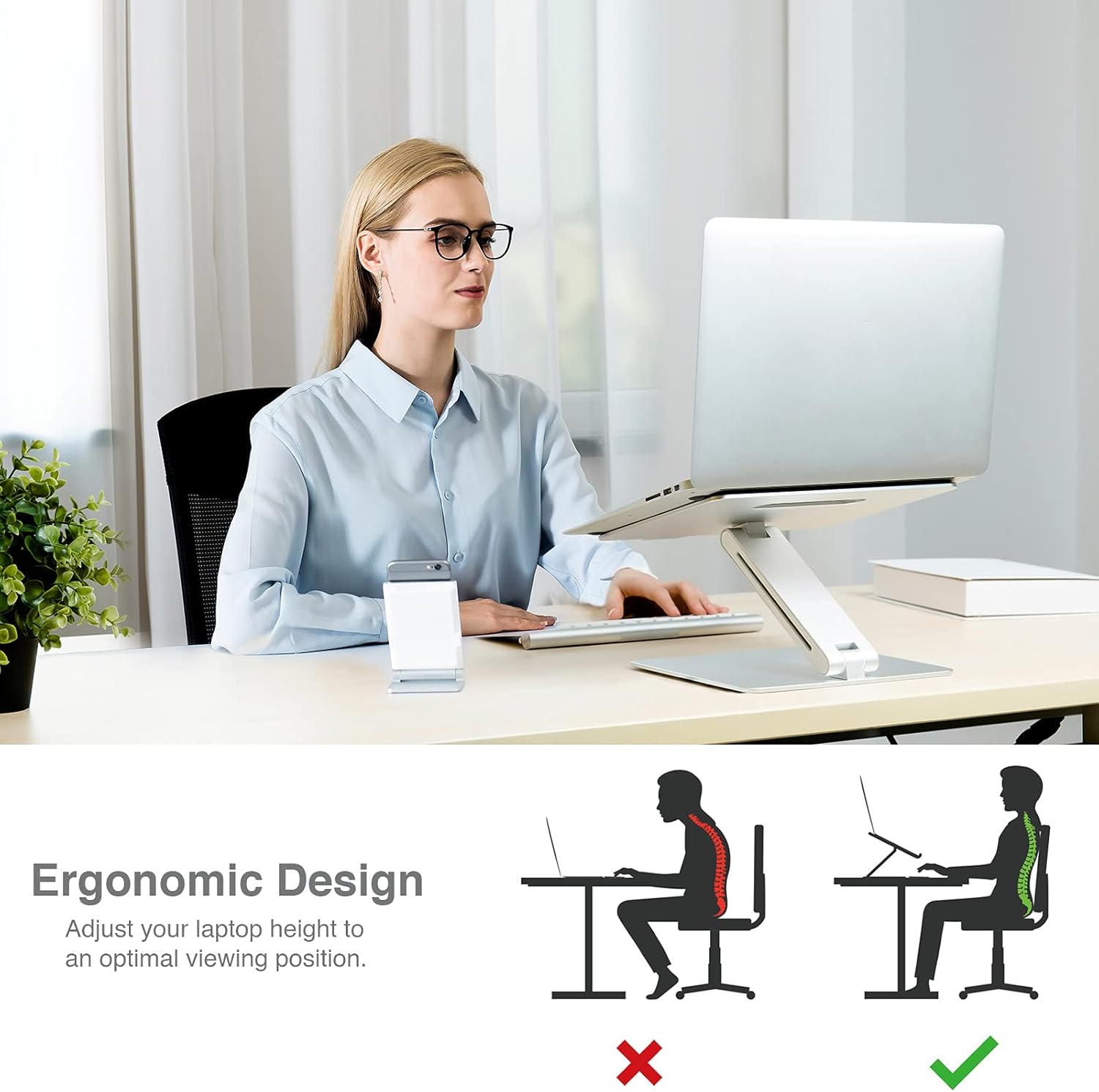 SHOPPINGALL Adjustable and Foldable Laptop Stand, Ergonomic and Portable Aluminum Laptop and Tablets Riser for Desk, Fits All Laptops and Notebooks and Tables up to 17 Inch - SA-LS