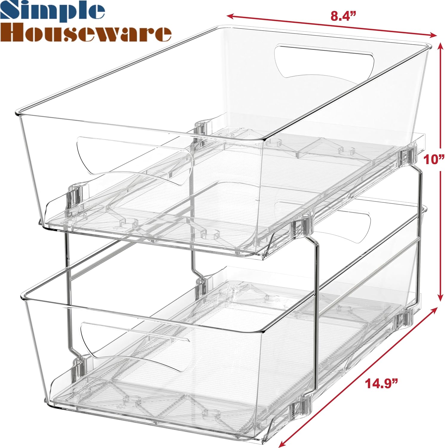 Simple Houseware 2 Tier Under Sink Organizer, Clear Sliding Pull-Out Drawers for Bathroom Storage, 1 Pack