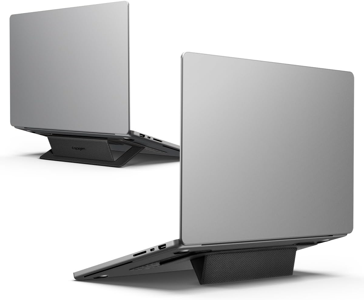 Spigen Slim Fold Laptop Stand Foldable Portable Ergonomic Angle Lift Anti-Slip Compatible with MacBook Neo, MacBook Air, MacBook Pro 11"-16" and More - Black (LD201-S1)