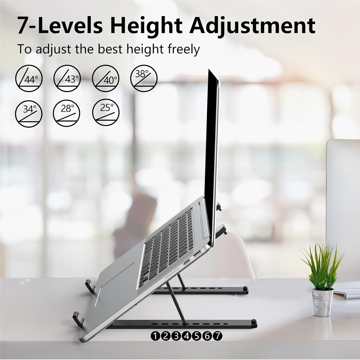 Laptop Stand for Desk, Adjustable Laptop Riser ABS+Silicone Foldable Portable Laptop Holder, Ventilated Cooling Pad Notebook Stand for 10-15.6” Laptops,Tablet-Black