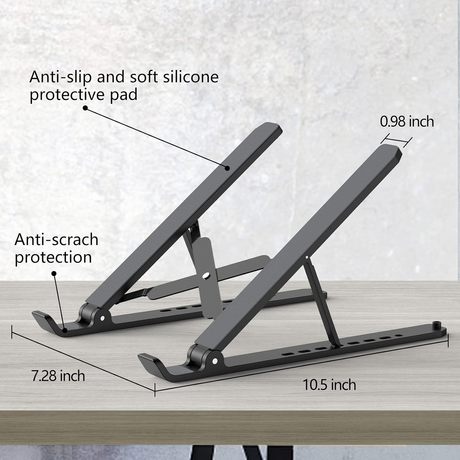 Laptop Stand for Desk, Adjustable Laptop Riser ABS+Silicone Foldable Portable Laptop Holder, Ventilated Cooling Pad Notebook Stand for 10-15.6” Laptops,Tablet-Black