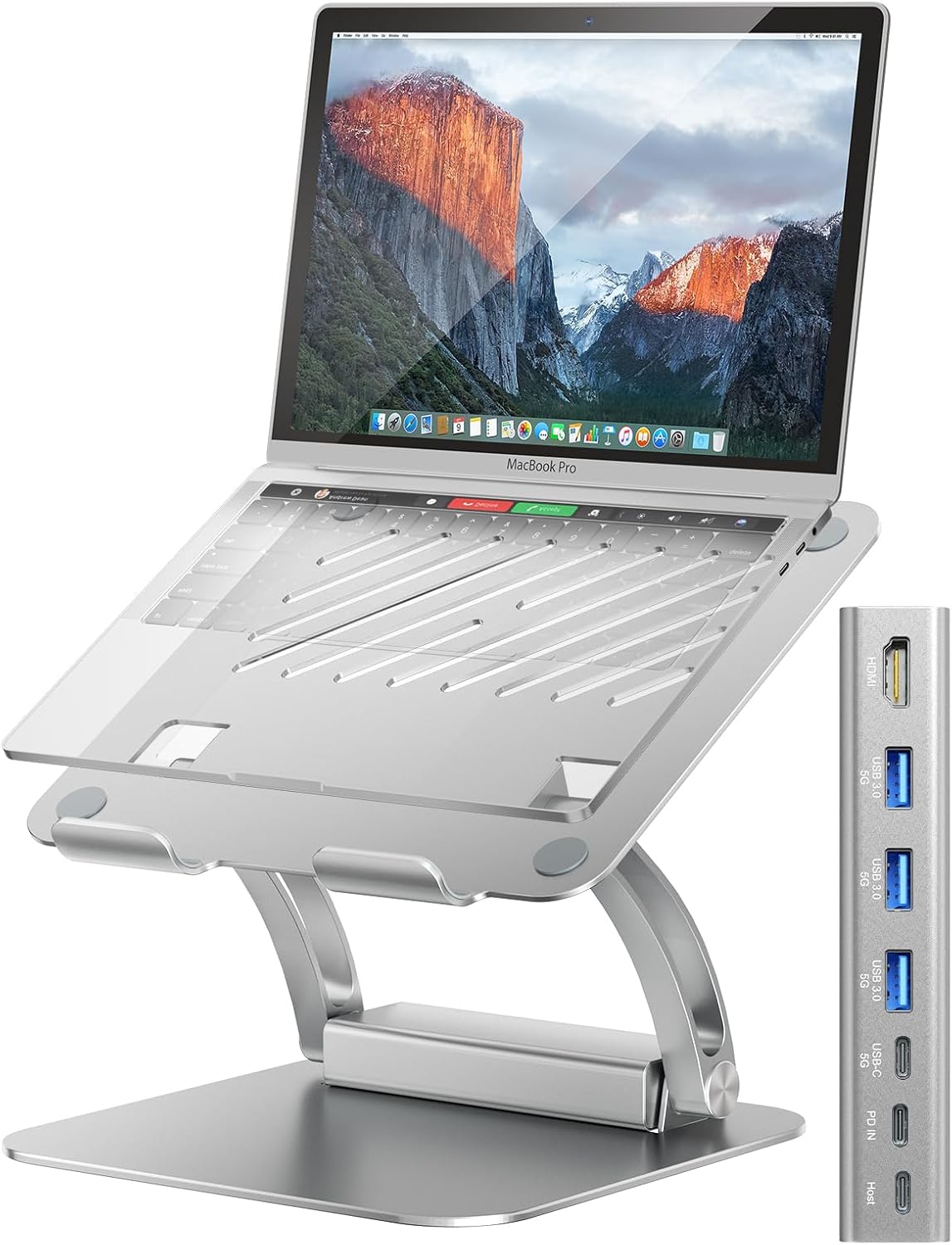 Tounee Laptop Stand with Detachable USB-C Hub, 100W PD Charging, 4K@60Hz HDMI, USB-A & USB-C 3.0 Ports, Host Port, Ergonomic Aluminum Laptop Holder for 10-17" Laptops, MacBook & Mo