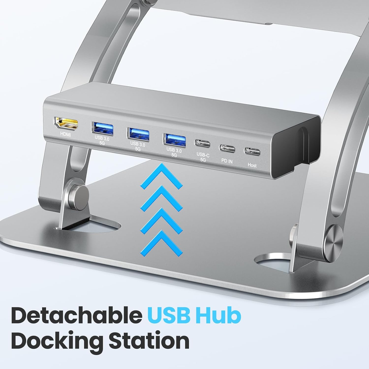 Tounee Laptop Stand with Detachable USB-C Hub, 100W PD Charging, 4K@60Hz HDMI, USB-A & USB-C 3.0 Ports, Host Port, Ergonomic Aluminum Laptop Holder for 10-17" Laptops, MacBook & Mo