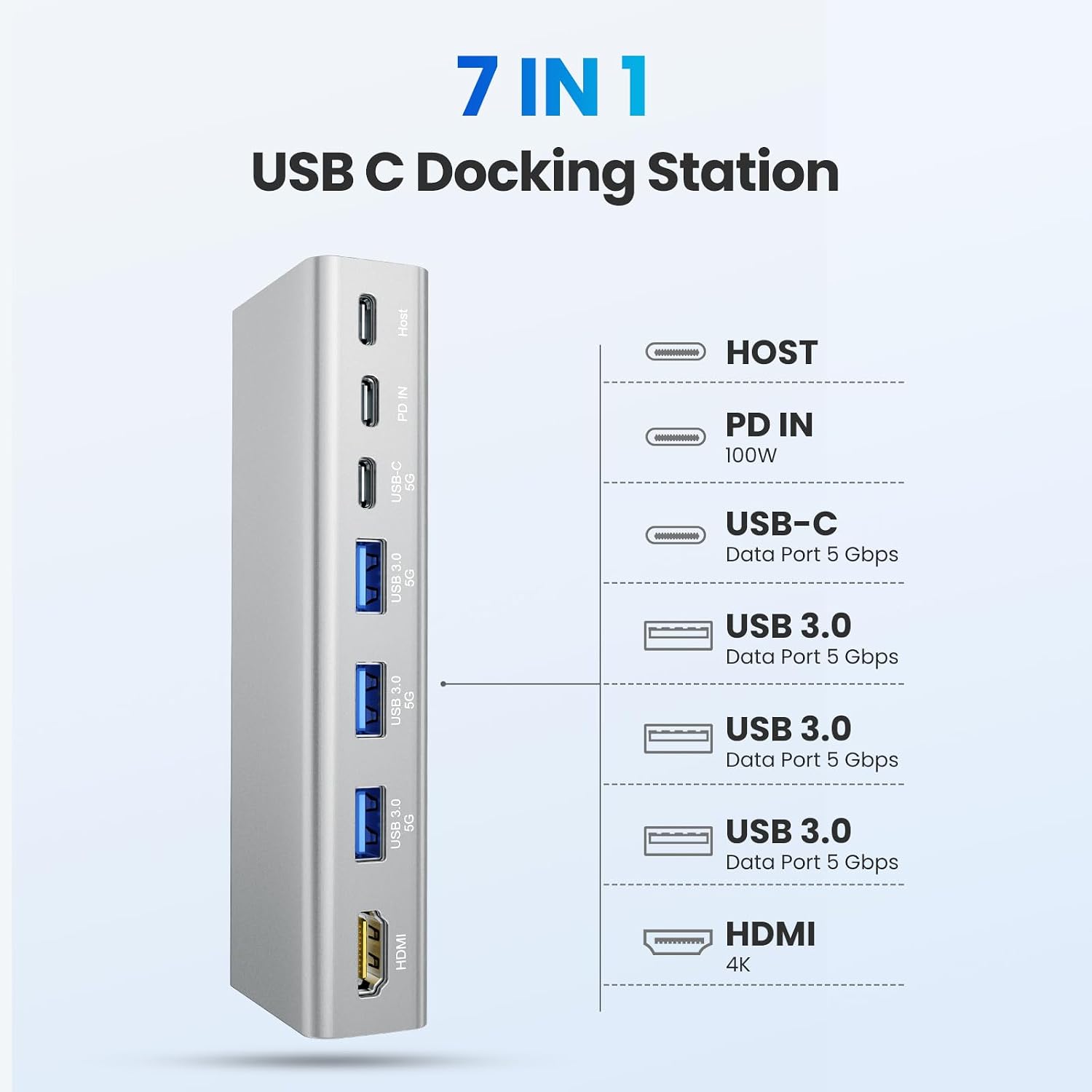 Tounee Laptop Stand with Detachable USB-C Hub, 100W PD Charging, 4K@60Hz HDMI, USB-A & USB-C 3.0 Ports, Host Port, Ergonomic Aluminum Laptop Holder for 10-17" Laptops, MacBook & Mo