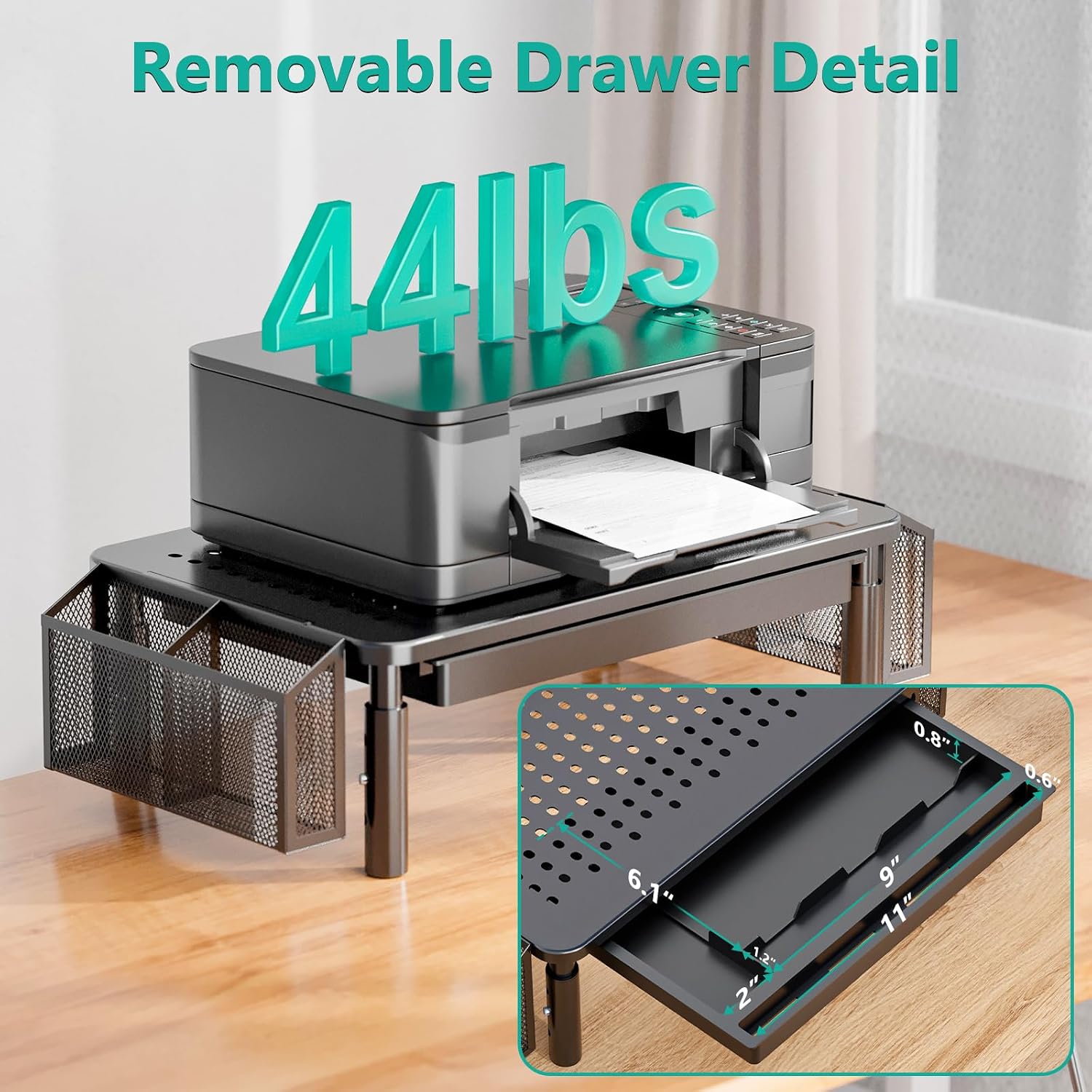 WALI Computer Monitor Stand with Storage, Desk Organizer with Drawer and Pen Holder, Desk Monitor Riser 3 Height Adjustable, Laptop Riser for Computer, Laptop, Printer (STT003DH-B)